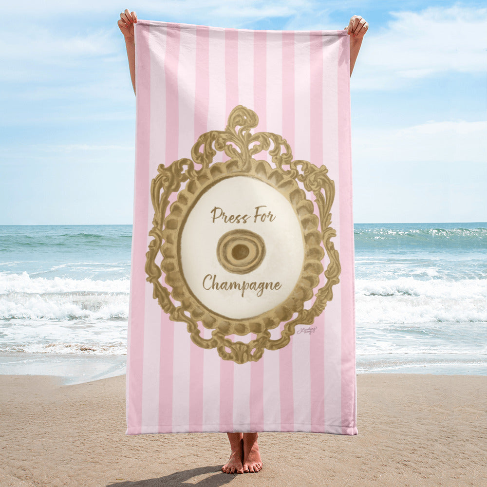 Ring for champagne press for champagne pink and gold beach pool towel summer accessories lindsey kay collective coquette girly cute bachelorette
